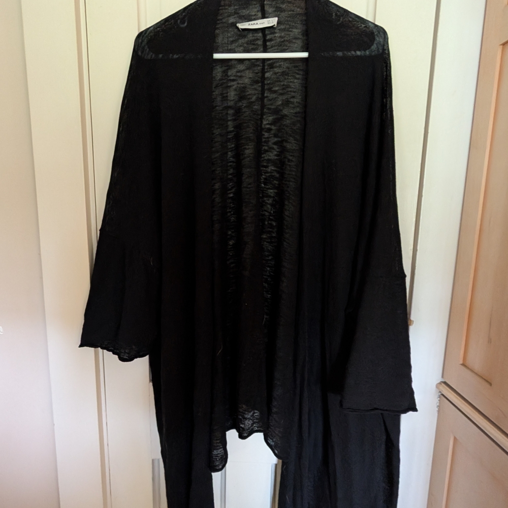Zara Open Front Black Cardigan Lightweight Oversized Size Small
